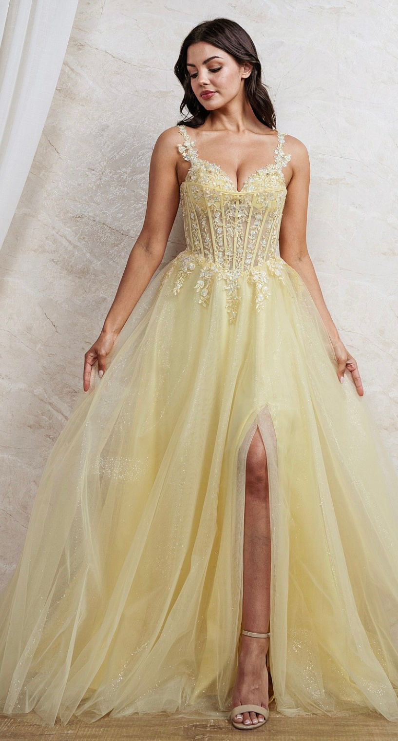 Thumbnail: Tulle With Corset Bodice Long Formal Dress & Prom Dress
