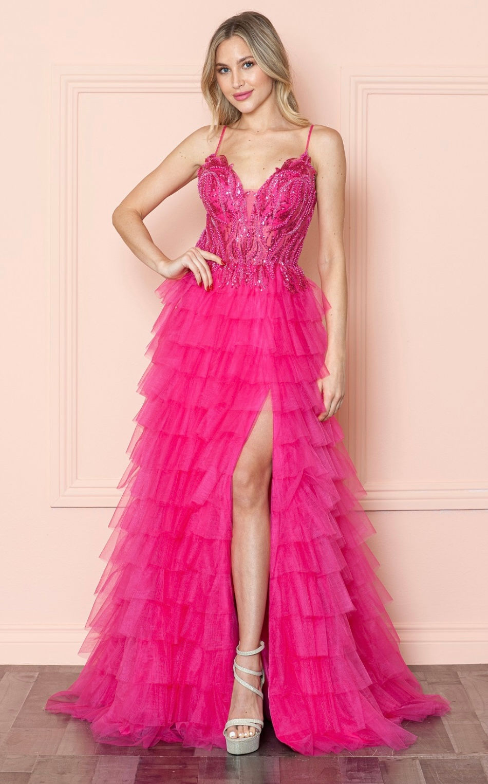 Thumbnail: Ruffle & Sequin Long Formal Dress & Prom Dress 