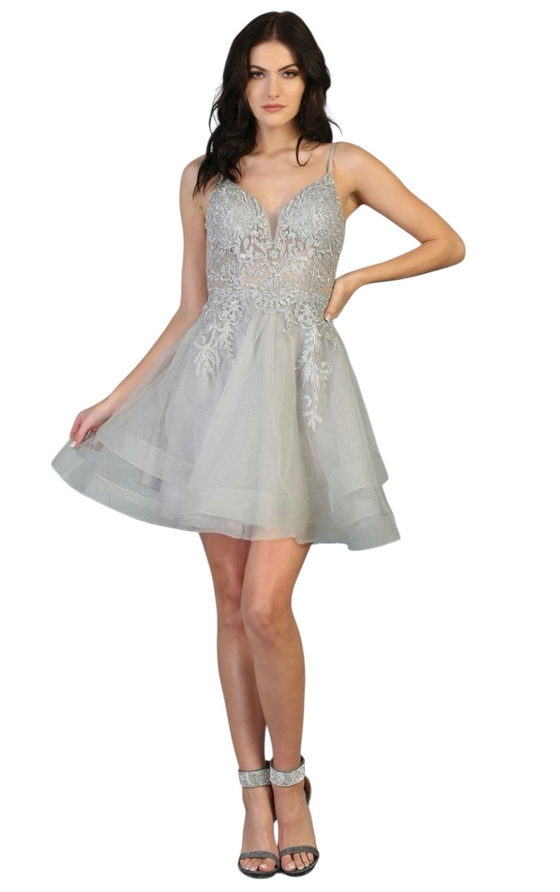 Thumbnail: Lace & Tiered Tulle Short Formal Dress & Homecoming Dress