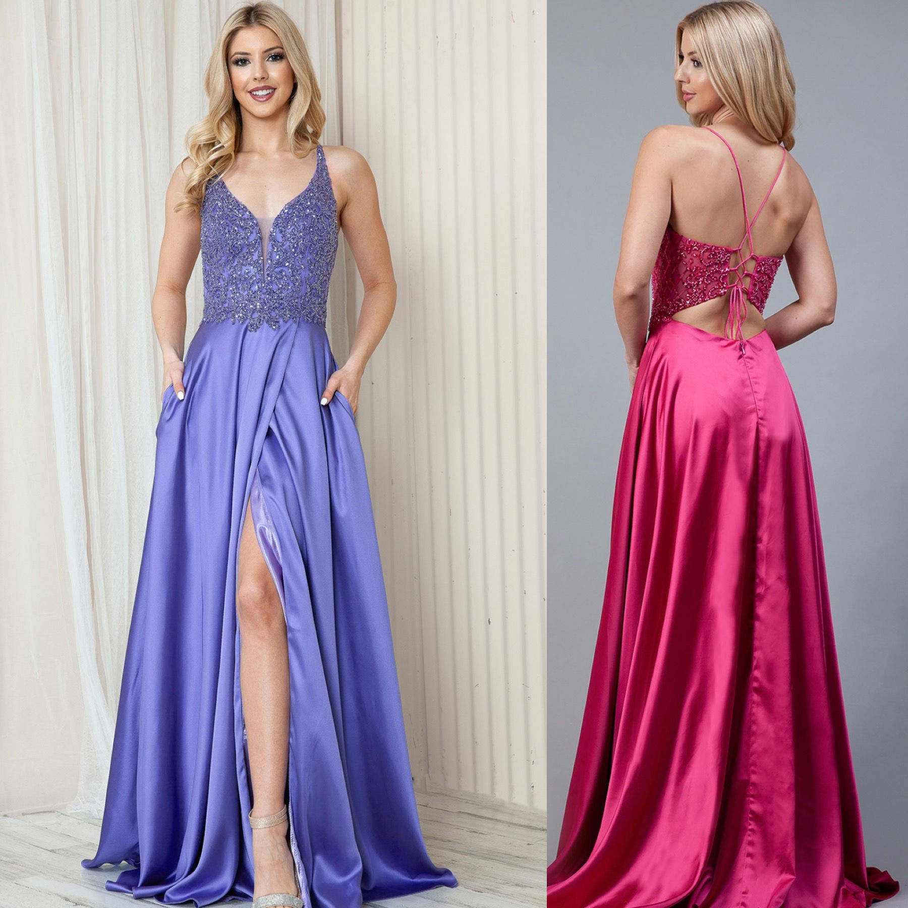 Satin & Sequin Long Formal Dress & Prom Dress