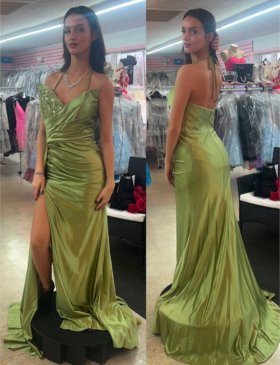 Satin & Beaded Bodice Long Formal Dress & Prom Dress