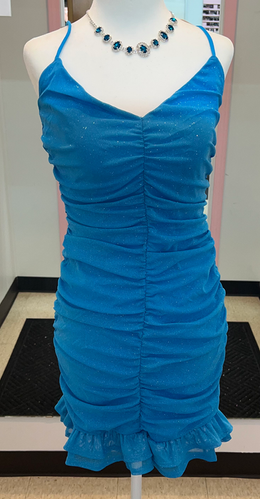 aqua blue semi formal dresses Aqua Blue Sequin Lace Short Cocktail Dress with Spaghetti Straps  Modsele