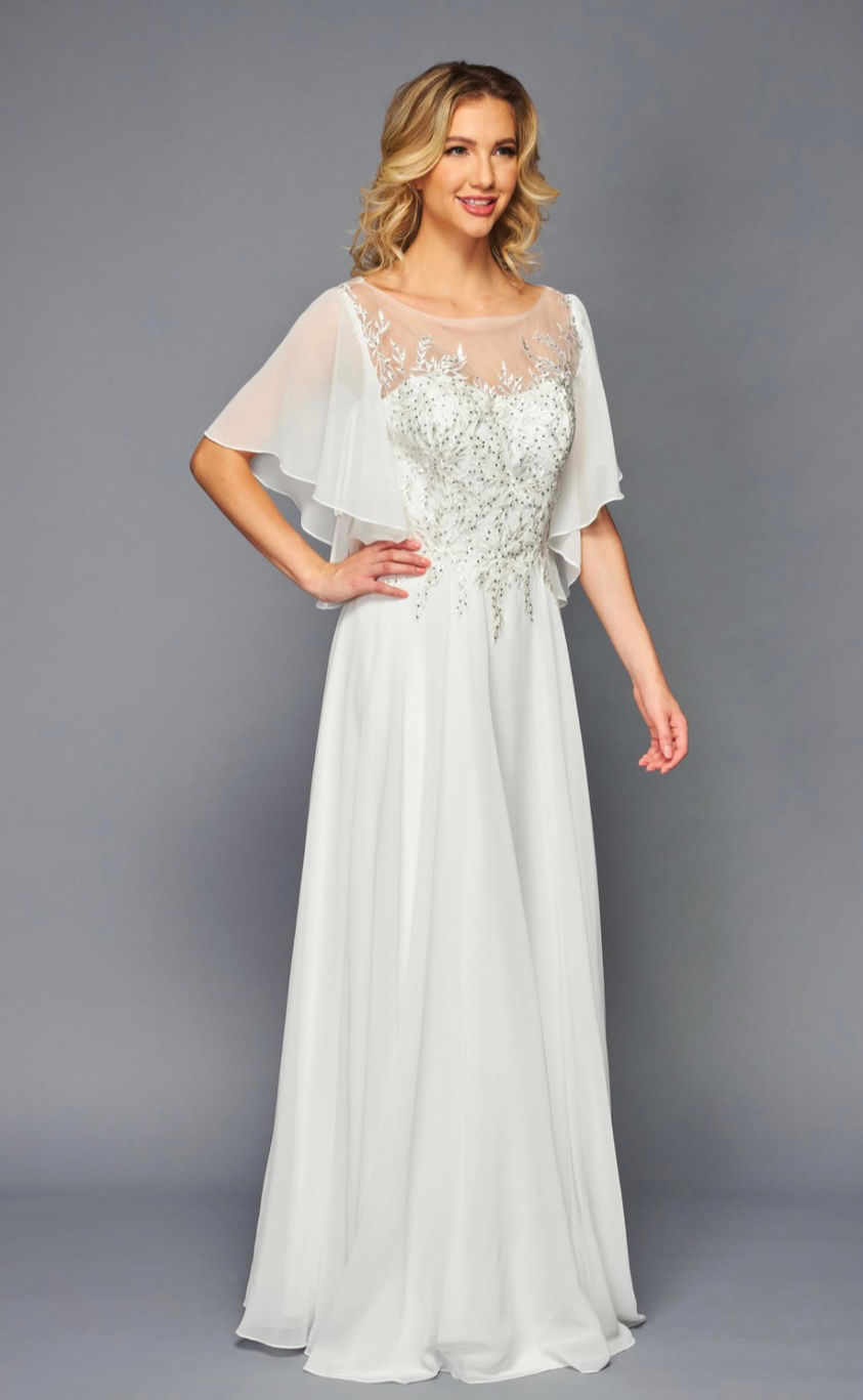 Sheer Ruffle Sleeve Destination Wedding Dress