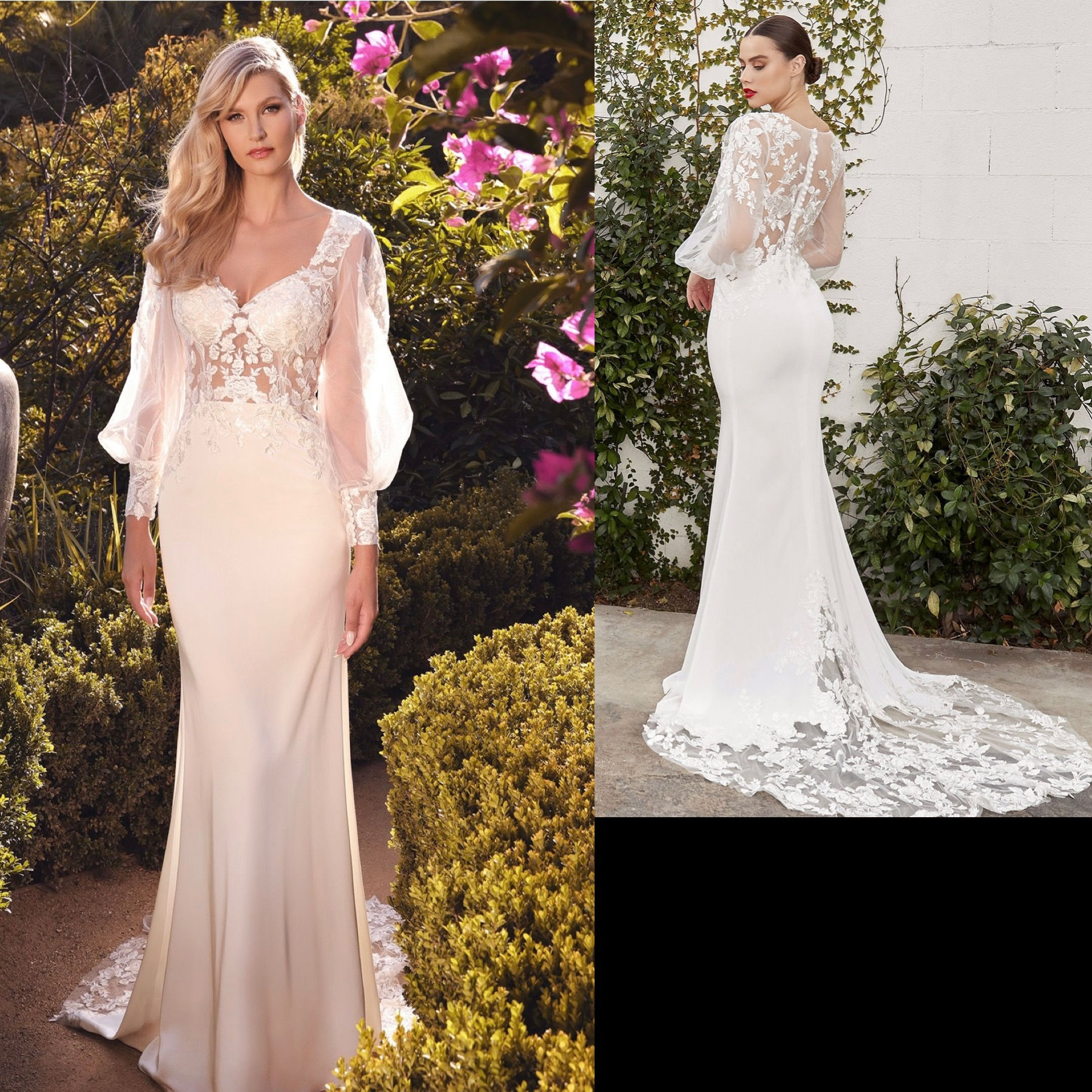 Elisabeth Sheer Tulle Bodice Long Sheer Sleeves Wedding Gown