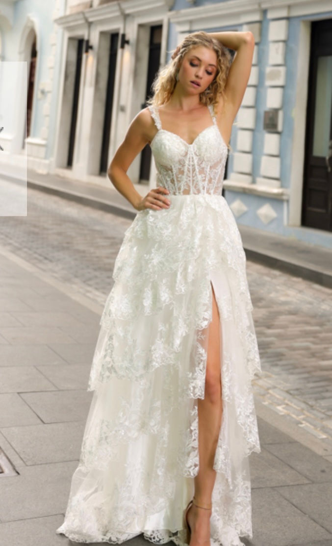Thumbnail: Ruffled Sequin Corset Bodice Long Formal Dress & Prom Dress
