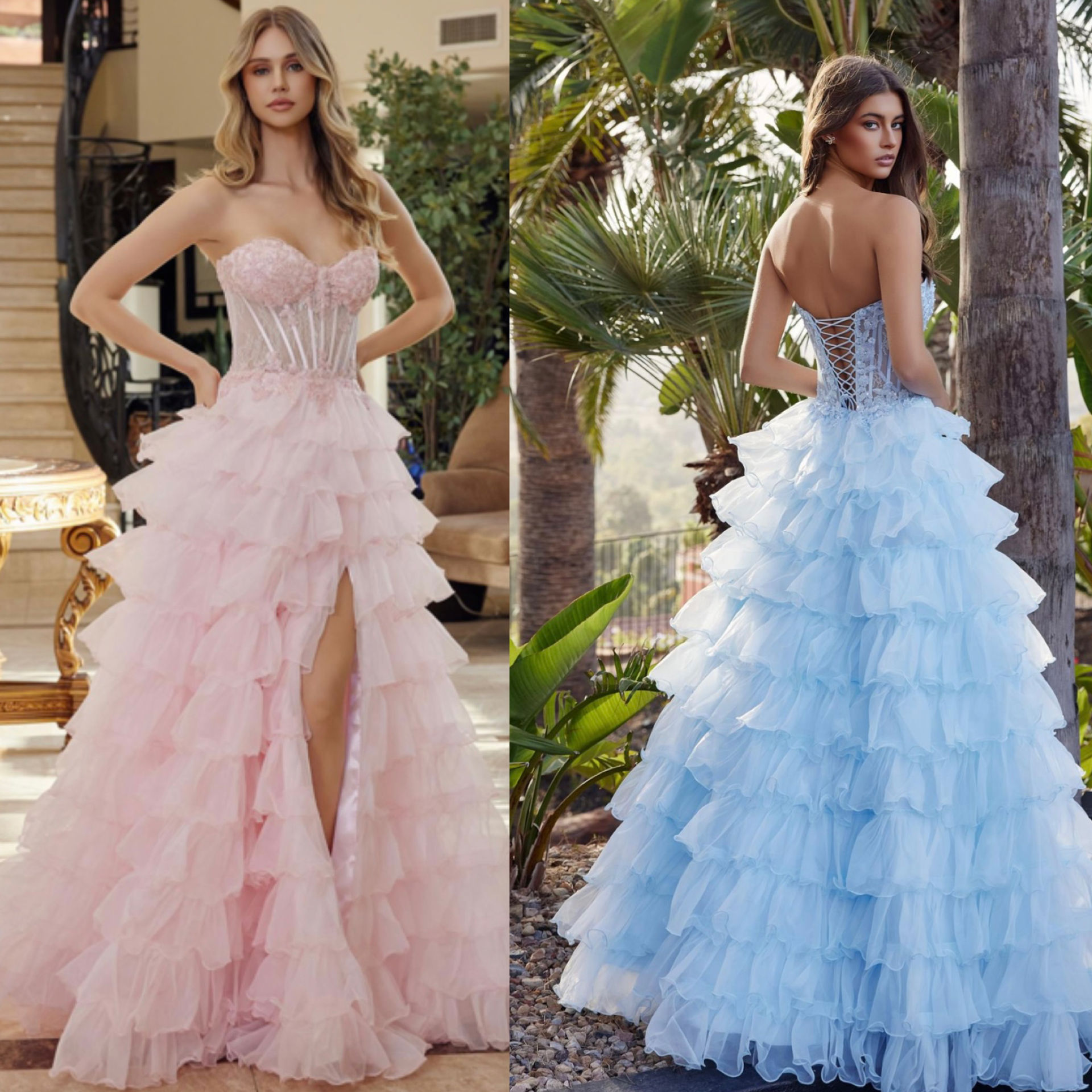 Layered Ruffled Corset Bodice Long Formal Dress & Prom Dress