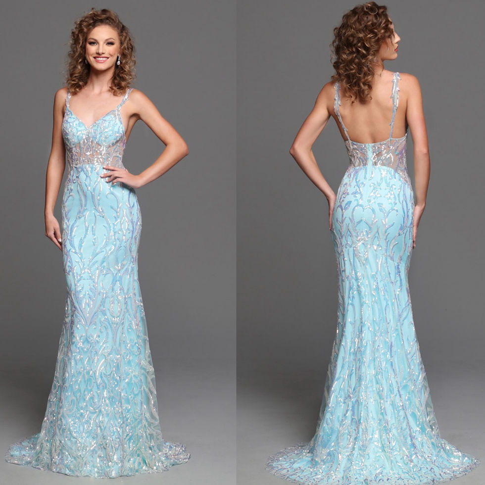 Ice Blue Sequin & Glitter Corset Bodice Long Formal Dress & Prom Dress