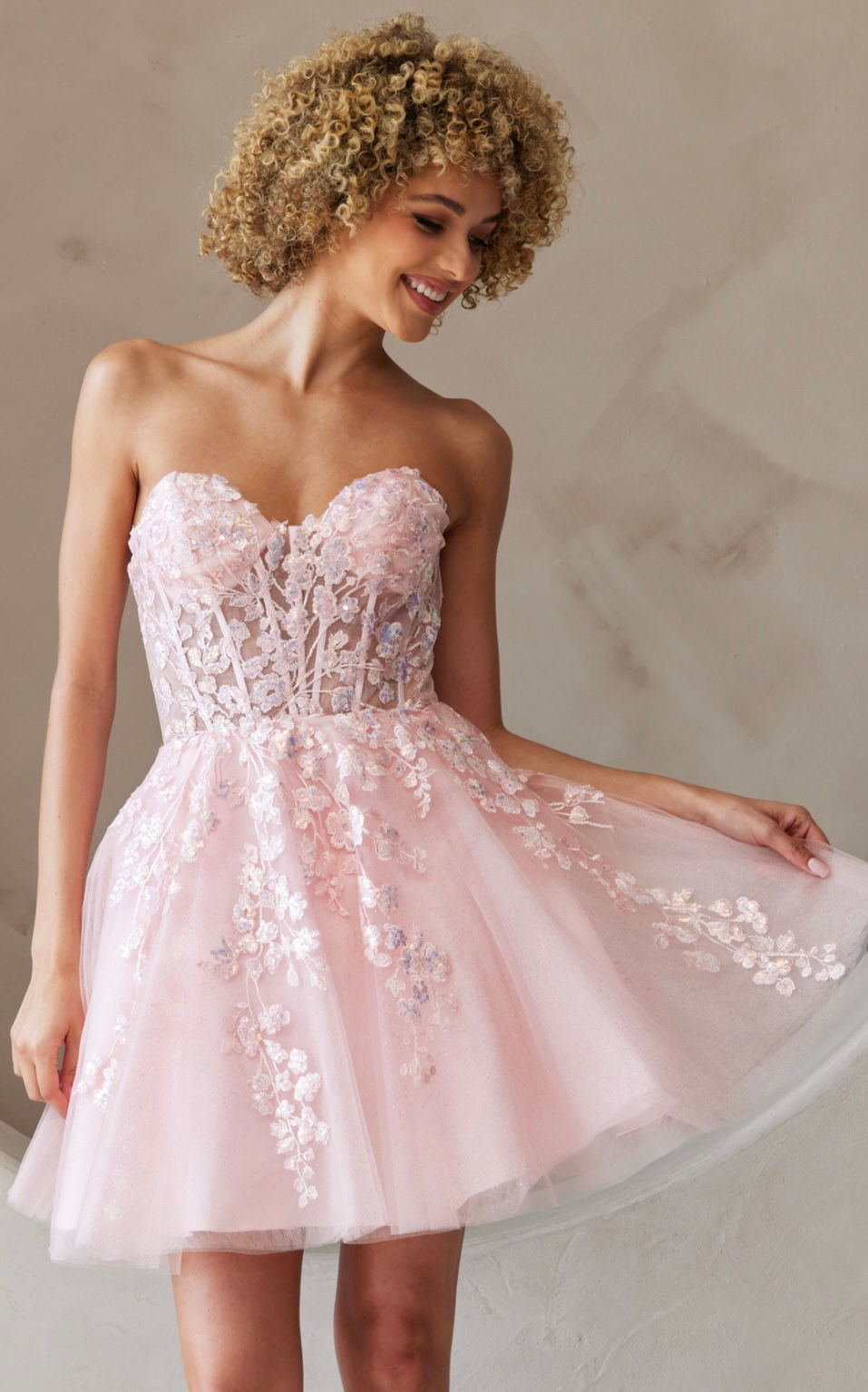 Thumbnail: Tulle With Corset Bodice Short Formal Dress & Homecoming Dress