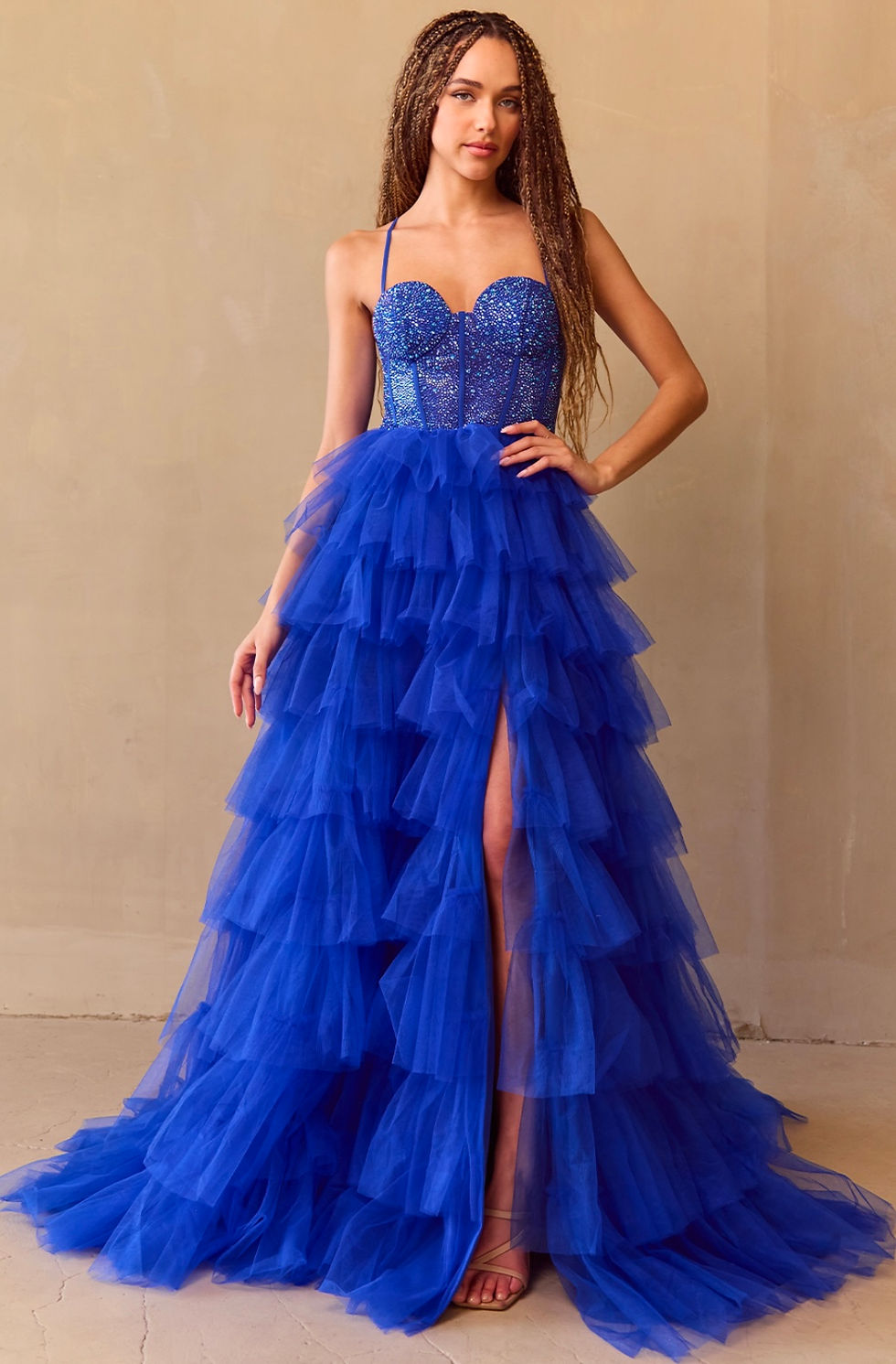Beaded & Ruffle Corset Bodice Long Formal Dress & Prom Dress