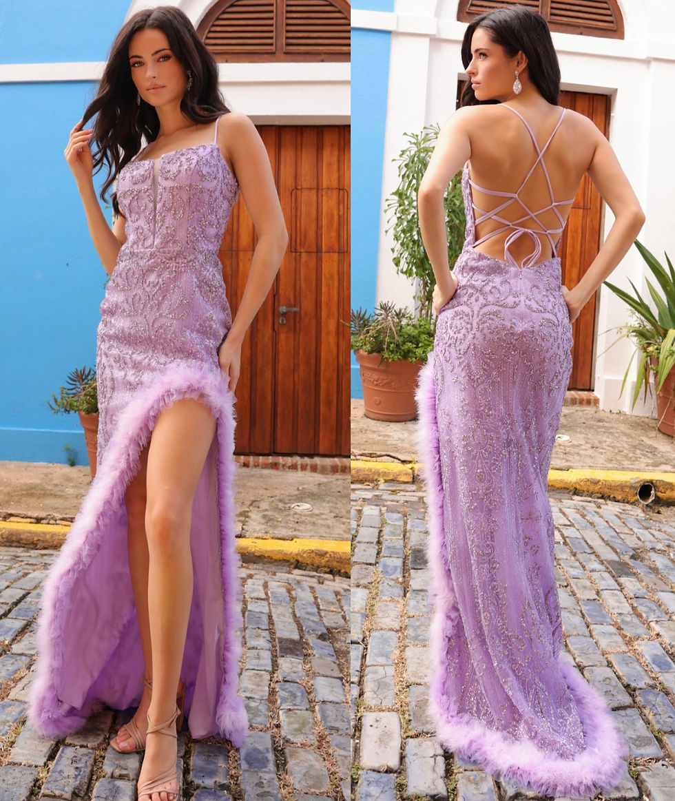 Lilac Glitter & Sequin With Ruffle Thigh Slit Long Formal Dress & Prom Dress