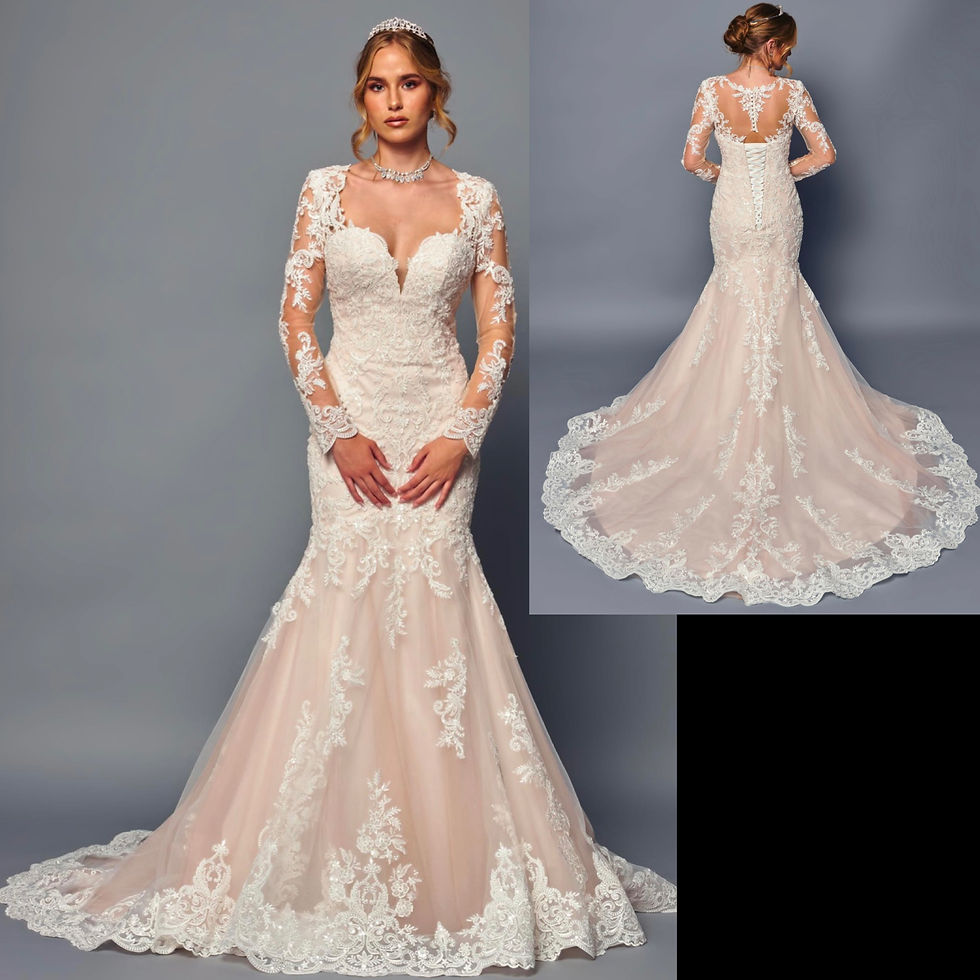 New With Tags Long Sleeve Trumpet Beaded Sequin Wedding Gown