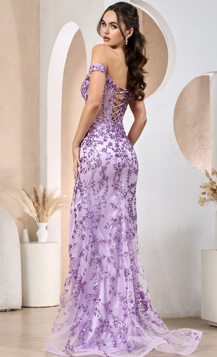 Thumbnail: Off The Shoulder Corset Bodice Long Formal Dress & Prom Dress 