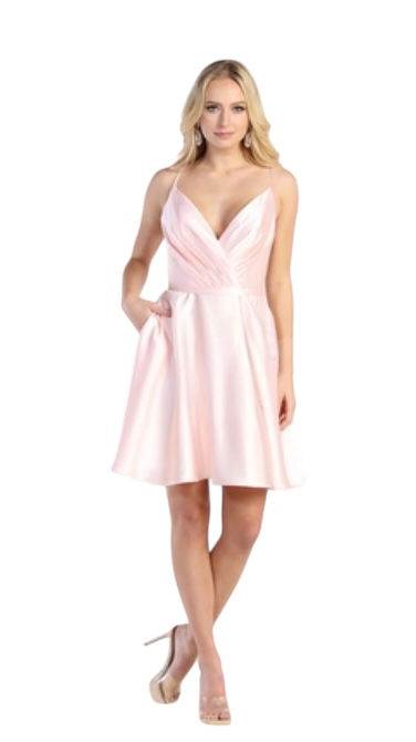 Thumbnail: Satin Lace Up Back Short Formal Dress & Homecoming Dress 