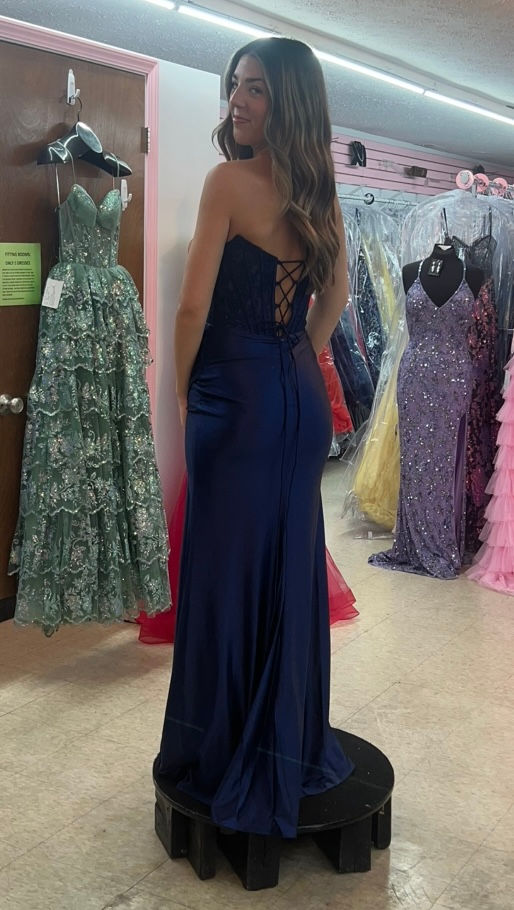 Thumbnail: Satin Corset Back Long Formal Dress & Prom Dress