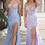 Thumbnail: Fitted Pastel Glitter Corset Long Formal Dress & Prom Dress