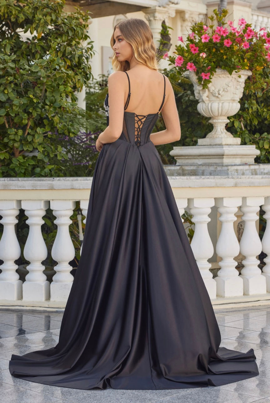 Thumbnail: Hot Stone Satin With Embellished Bodice Long Formal Dress & Prom Dress