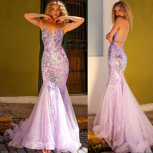 strapless open back dress Sequins Sleeveless V Neck Prom Dress Long with Split -Bridelily