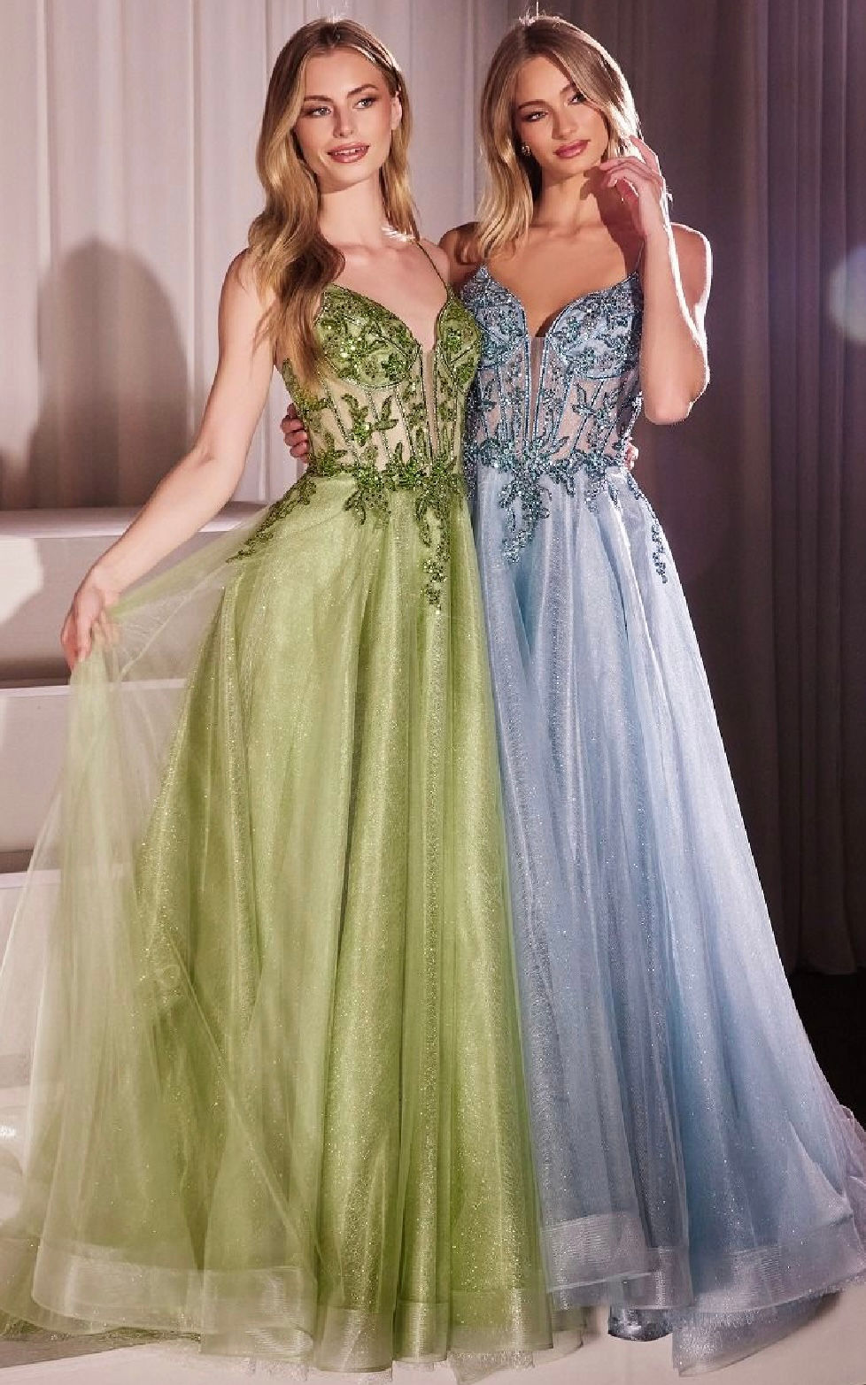 Lace Embellished Bodice A-Line Layered Tulle Long Formal Dress & Prom Dress