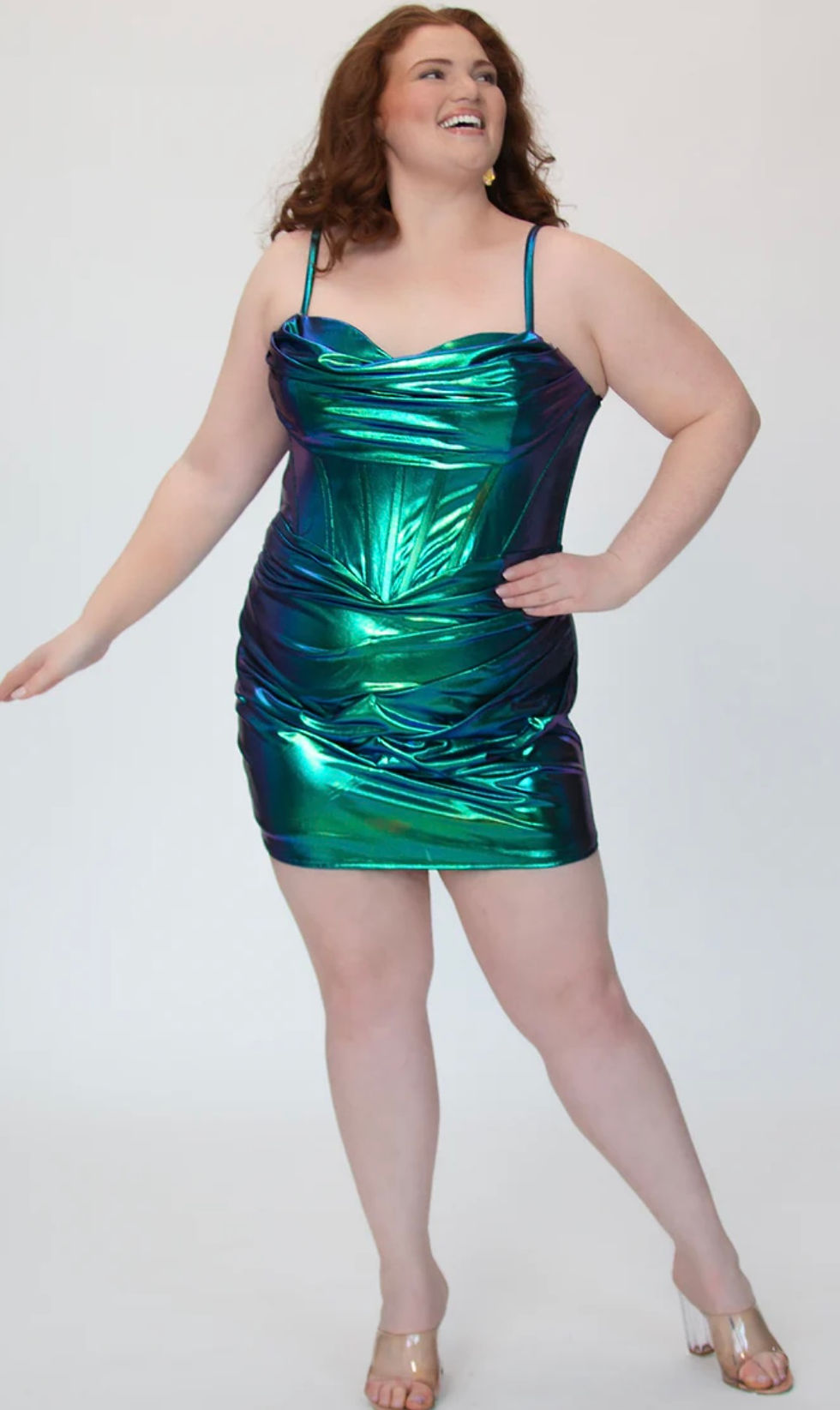 Thumbnail: Metallic Fitted Short Formal Dress & Homecoming Dress