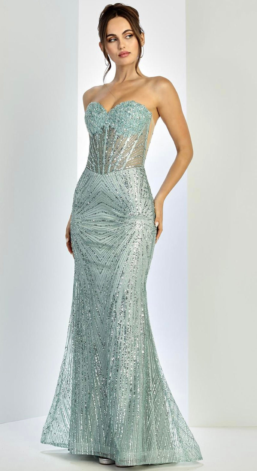 Thumbnail: Strapless Sequin Mesh Sides Long Formal Dress & Prom Dress