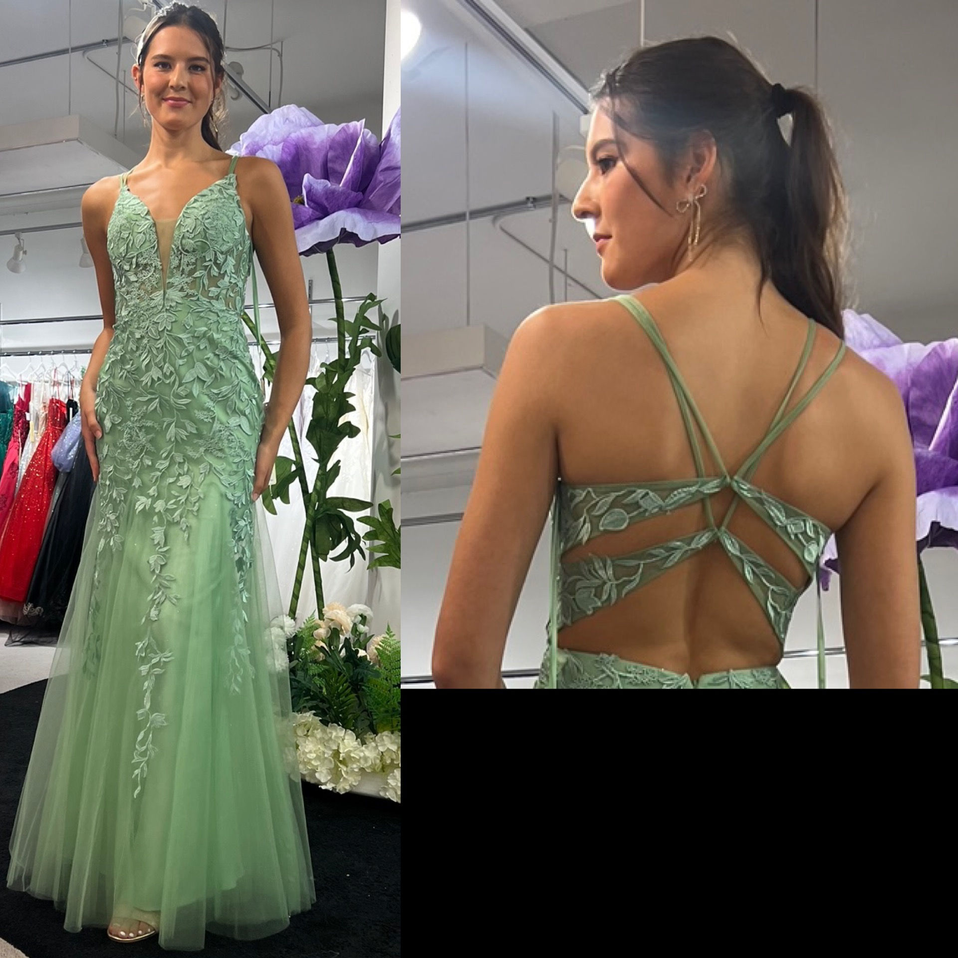 Glittery Lace Embroidery Fitted Long Formal Dress & Prom Dress