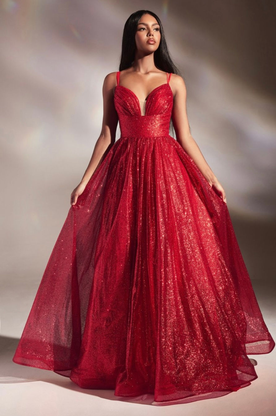 Thumbnail: Red Layered Glitter Ball Gown 