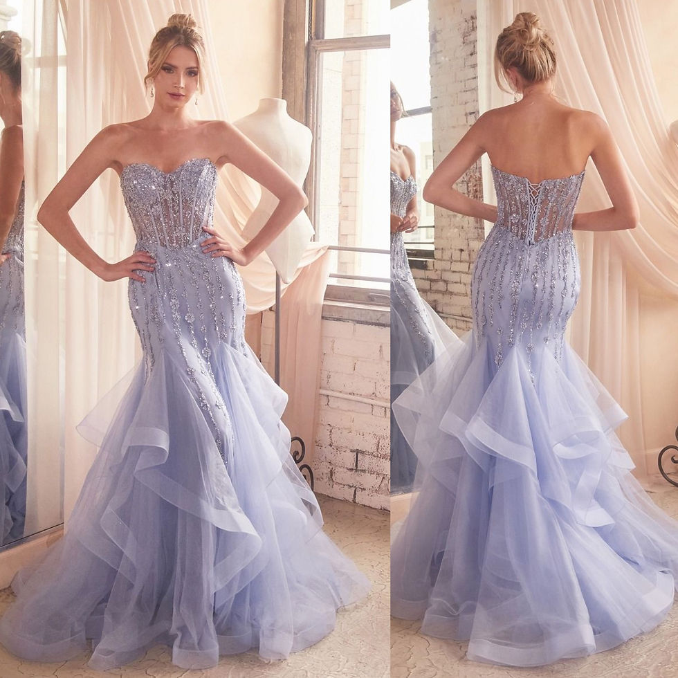 Tiered Mermaid Gown with corset bodice & embellishments