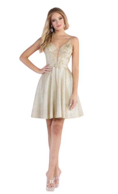 Thumbnail: Sparkly With Floral Detail Bodice Short Formal Dress & Homecoming Dress