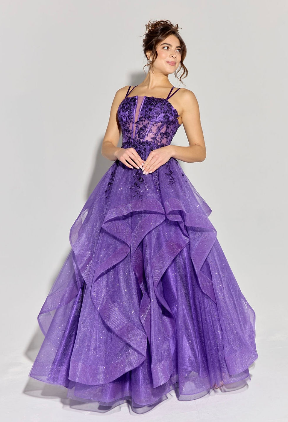Ruffled Layered Tulle Ball Gown