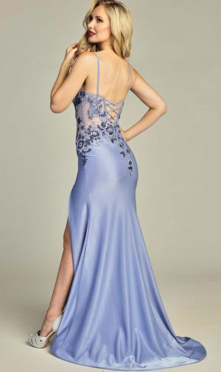 Thumbnail: Satin Corset Bodice Long Formal Dress & Prom Dress