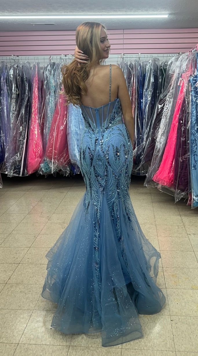 Thumbnail: Sequin & Corset Bodice Mermaid Long Formal Dress & Prom Dress
