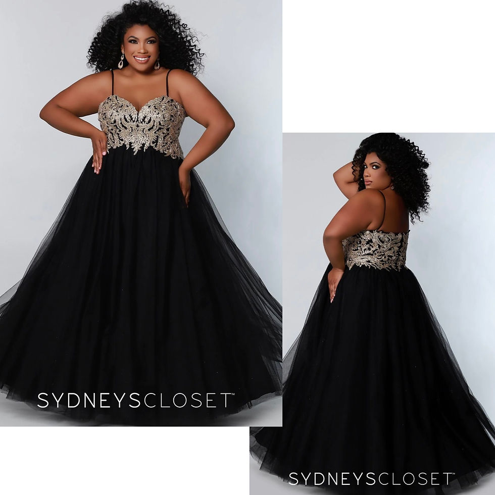 Sydney's Closet Onyx & Gold Formal Gown & Prom Gown