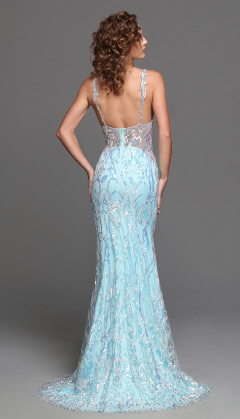Thumbnail: Ice Blue Sequin & Glitter Corset Bodice Long Formal Dress & Prom Dress 