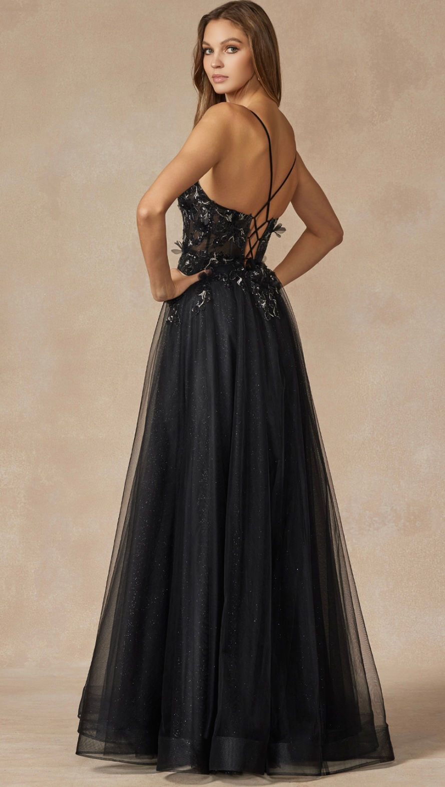 Thumbnail: Corset Floral Bodice With Detachable Sleeves Long Formal Dress & Prom Dress