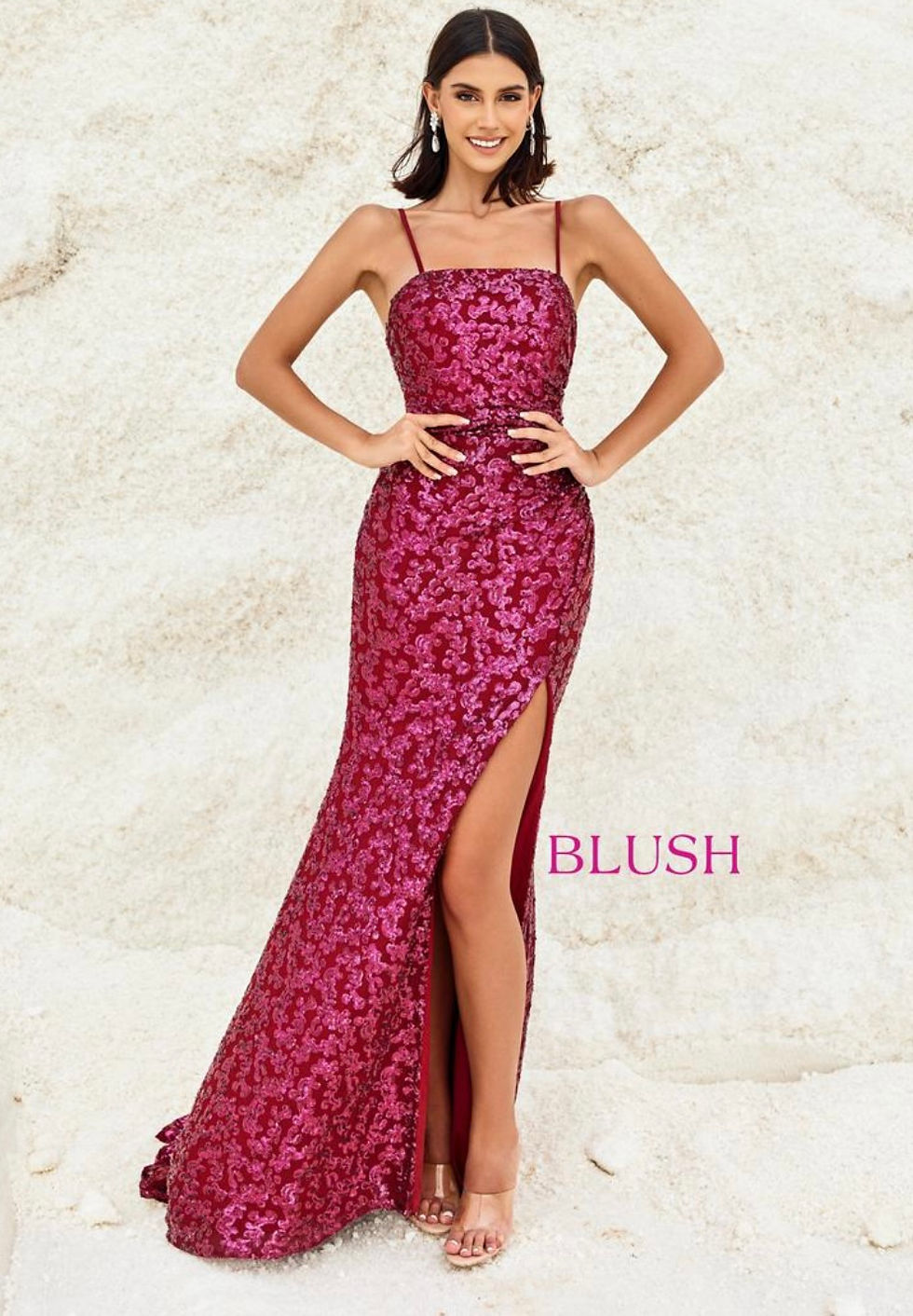 Blush Prom Sequin Print Long Formal Dress & Prom Dress