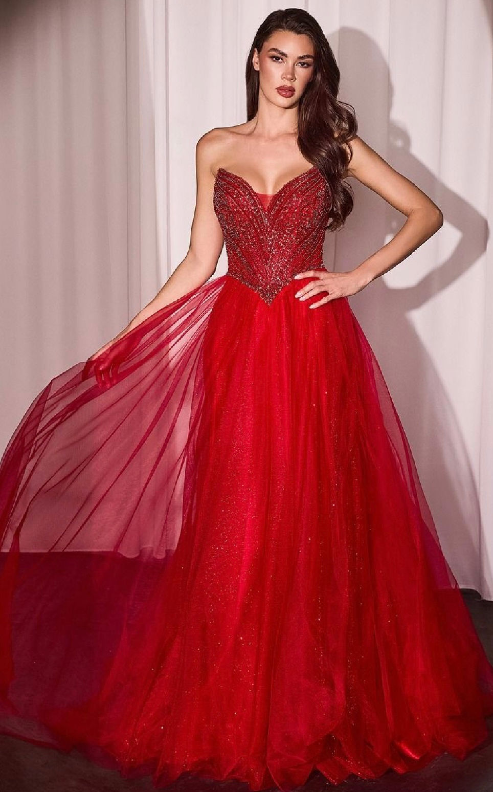 Thumbnail: Strapless Beaded Tulle Ball Gown 