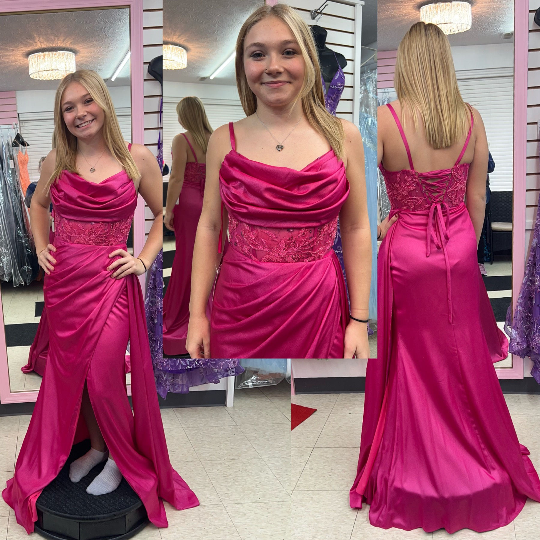 Fuchsia Satin Long Formal Dress & Prom Dress