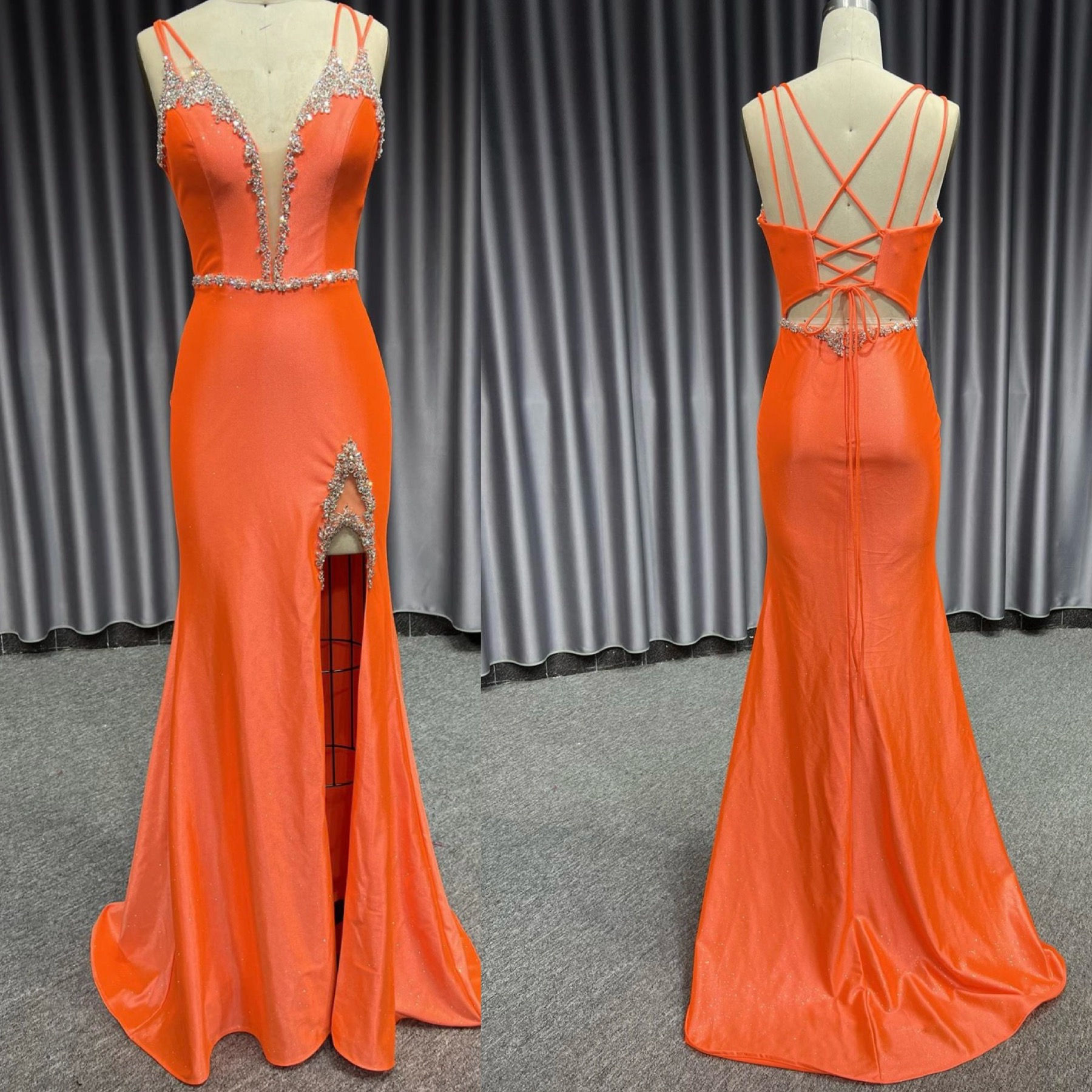 Orange & Sequin Long Formal Dress & Prom Dress