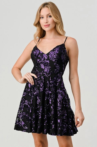 purple and black sequin dress Purple Sequin A-line Short Homecoming Dress Purple / US 12