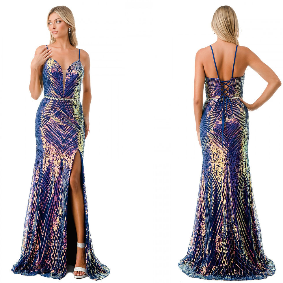 Thumbnail: Iridescent Navy Blue Corset Back Formal Dress & Prom Dress 