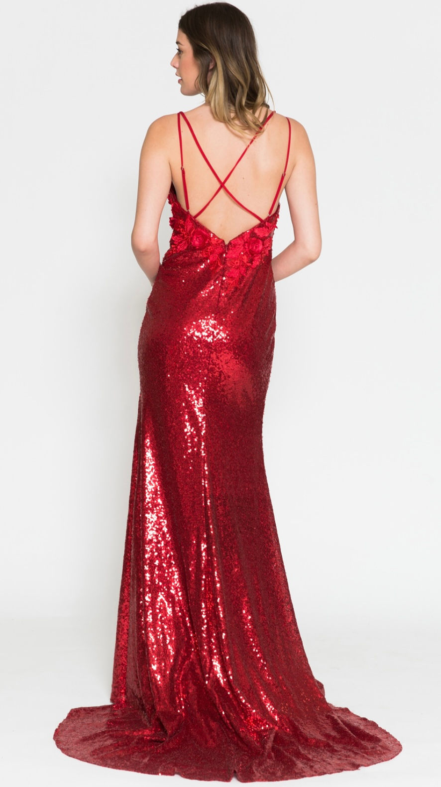 Thumbnail: Fitted Sequin & Floral Embellishment Long Formal Dress & Prom Dress  