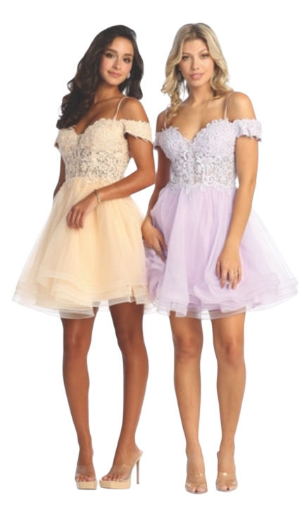 Thumbnail: Off The Shoulder Corset Bodice Lace & Tulle Short Formal/Homecoming Dress