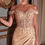 Thumbnail: Satin Off The Shoulder High Slit Long Formal Dress & Prom Dress 