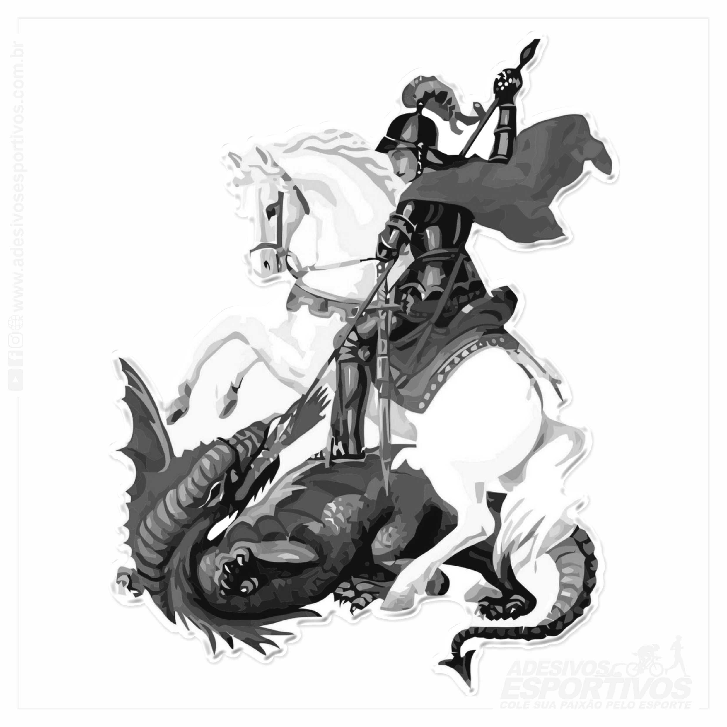 Adesivo Emblema Proteção Orixá Ogum Umbanda São Jorge Preto e Branco Alto Relevo Resinado3D