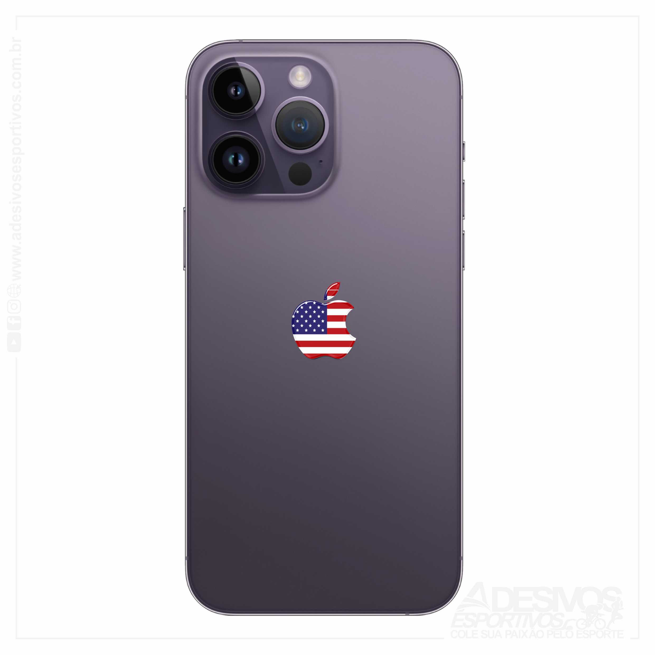Adesivo Emblema Logo Maçã Apple Iphone Estados Unidos Resinado3d