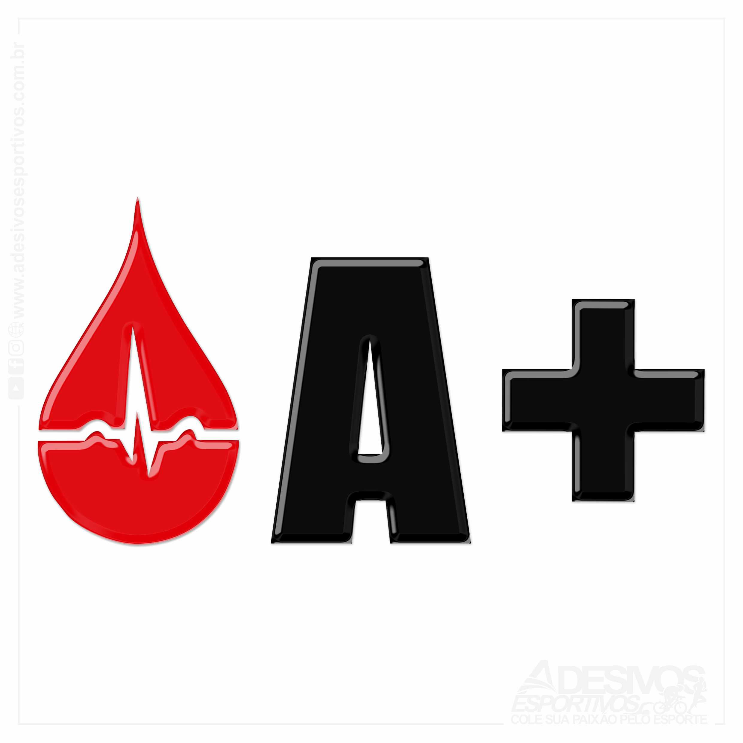 Adesivo Emblema Gota Tipo Sanguíneo A+Bike Capacete Moto Carro Resinado3D em Alto Relevo