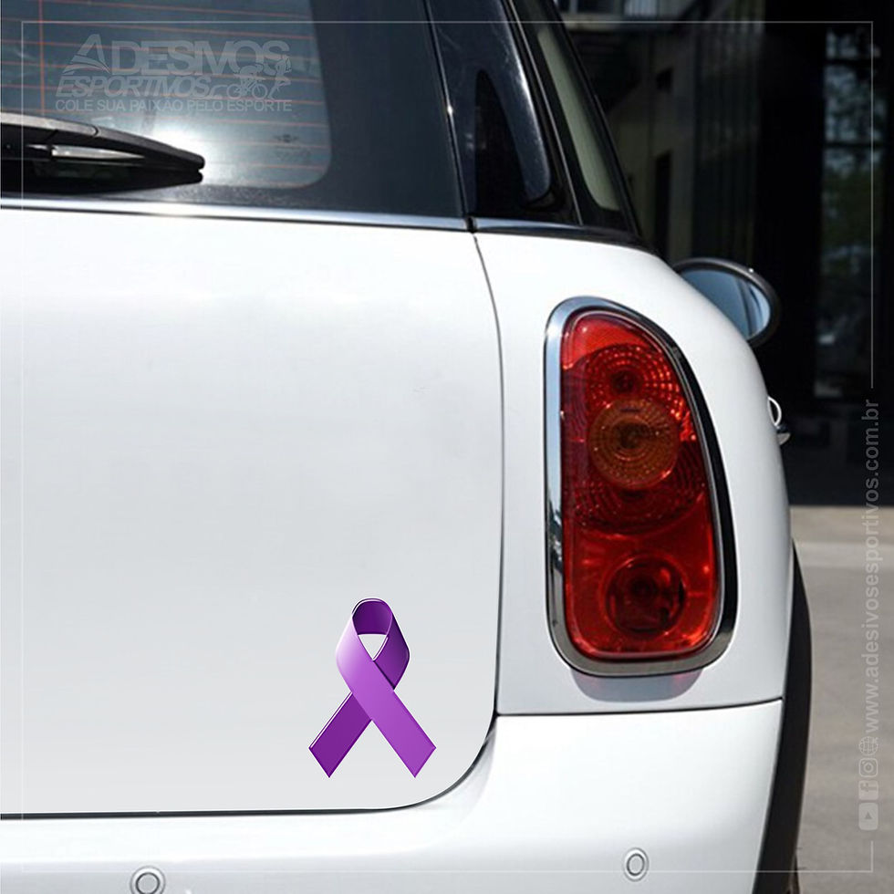 Miniatura: Adesivo Emblema Laço Símbolo Fibromialgia, Lúpus, Mal de Alzheimer Resinado3D carro branco