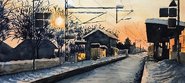 Aquarell Poing Bahnhof im Winter war zu sehen in der Ausstellung im ZiM