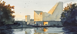 Aquarell Poing Neue Kirche mit See-II - Gruppenausstellung
Poinger Galerie