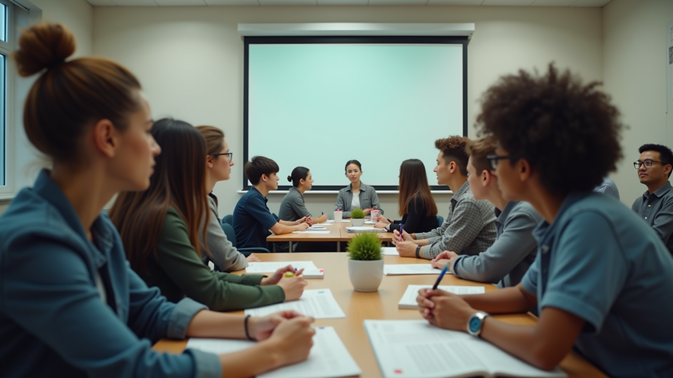 Eye-level view of a classroom with students engaged in a group activity